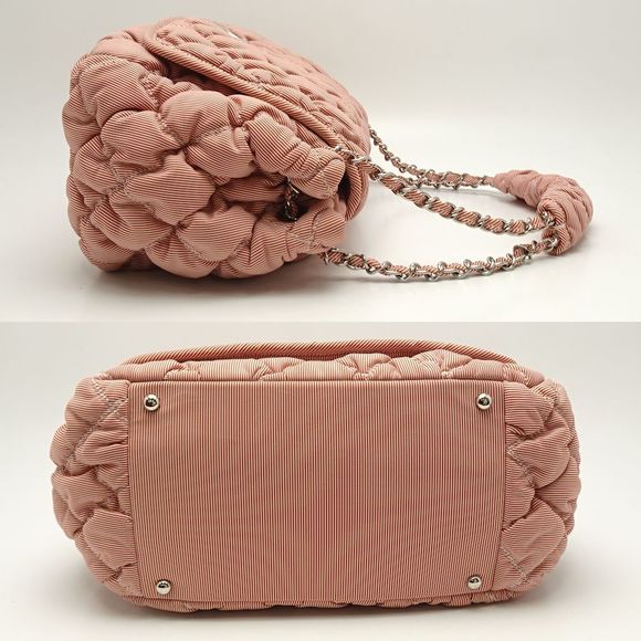 Chanel Bubble Quilt Chain Tote Bag Nylon Canvas Stripe Red - Picture 3 of 7